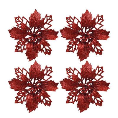 Flor Decorativa Magizi com Glitter Vermelho e Presilha 4 Unidades Yangzi