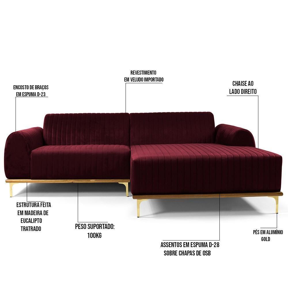 Sofá 3 Lugares Com Chaise Molino 230 Cm Marsala C-278 - 5