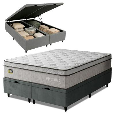 Cama Box com Baú Queen Minotauro Ortopédico D33 Tecido Jacquard Branco Hellen Estofados