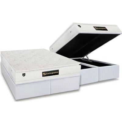 Cama Box com Baú Queen Corano White com Colchão Molas Ensacadas Pillow Top Branco Luckspuma 158CM
