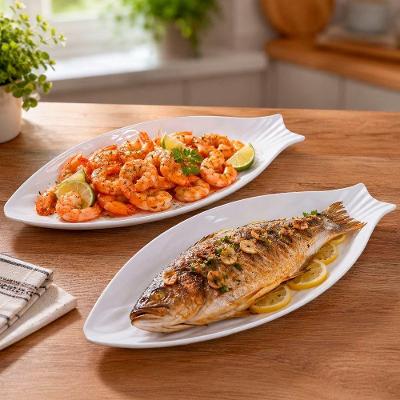 Petisqueira Kit 2 Peças Melamina Formato Peixe para Servir Aperitivos Branco