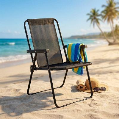 Cadeira de Praia 2002 Alta com Assento em Poliéster de Aço Dobrável Preto Mor 44CM