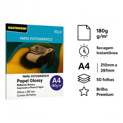 Papel Fotográfico Masterprint Glossy 180gr A4 50 Folhas Branco