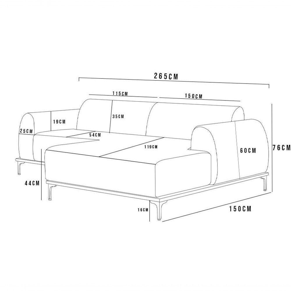 Sofá 4 Lugares Com Chaise Molino 265cm Preto B-159 - 4