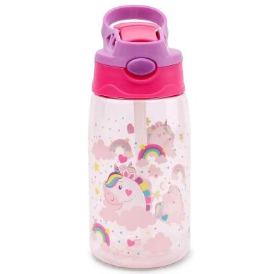 Garrafa Infantil Unicórnio com Canudo Bico de Silicone Plástico PP Trava Bebidas Fria Rosa Clio
