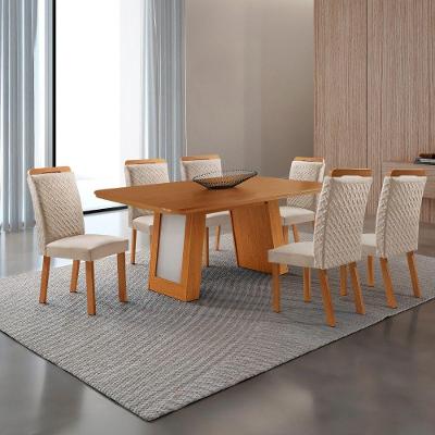 Conjunto de Jantar Carolina 6 Lugares Tampo MDF Cadeiras Aline Veludo Creme 180CM Moderna