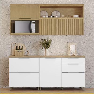 Cozinha 4 Peças Marquesa 100% MDF 200cm Nature-Branco Nesher Móveis