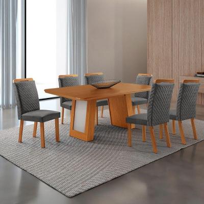 Conjunto de Jantar Carolina 6 Lugares Tampo MDF Cadeiras Aline Linho Grafite e Off White Moderna