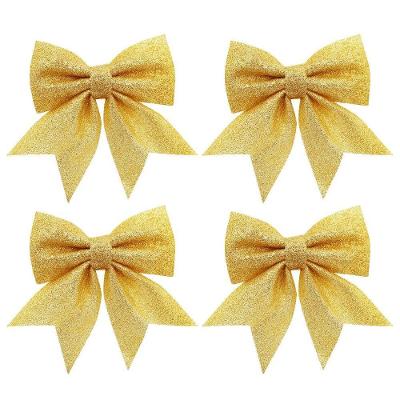 Laço Decorativo Natalino Magizi com Glitter Dourado Pronto para Usar 4 Unidades Yangzi 13CM