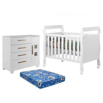 Berço Americano Soninho com Cômoda Fly MDF Colchão Branco Tigus Móveis