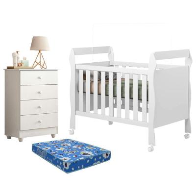Berço Americano com Gaveteiro Soft Soninho MDF Colchão Incluso Branco Tigus Móveis