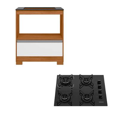 Kit Balcão + Cooktop a Gás Notável Móveis 3110 4 Bocas Vidro Temperado Preto Bivolt