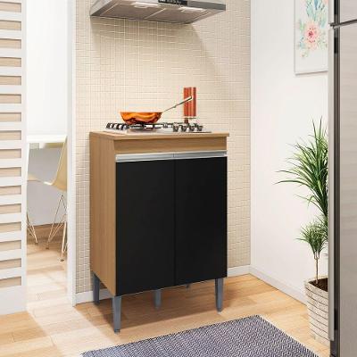 Balcão Cooktop Andréia 2 Portas MDP 79CM Amêndoa e Preto AJL Móveis
