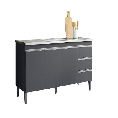 Balcão Andreia 3 Portas 3 Gavetas MDP 160CM Cinza AJL Móveis