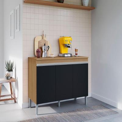 Balcão Manu 3 Portas MDF-MDP 120CM Amêndoa e Preto AJL Móveis