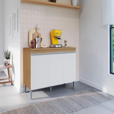 Balcão Manu 3 Portas MDF-MDP 120CM Amêndoa e Branco AJL Móveis