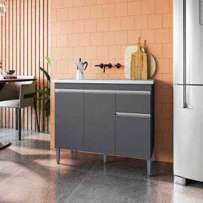 Balcão Tatiane 3 Portas 1 Gaveta MDP 120CM Cinza Fosco para Cozinha AJL Móveis