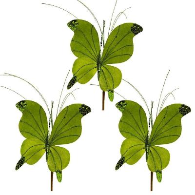 Kit 3 Borboletas Pick Natal Verde Full Glitter Luxo 23CM - Magizi