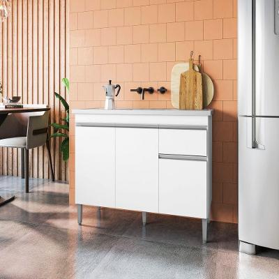 Balcão Tatiane 3 Portas 1 Gaveta MDP 120CM Branco Brilho AJL Móveis