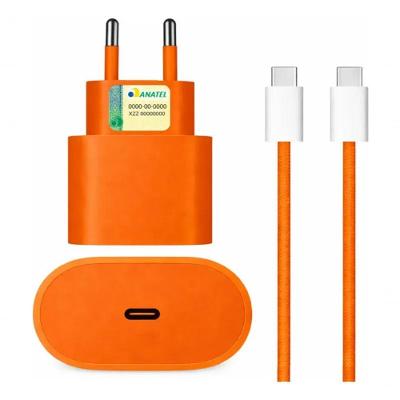 Carregador Turbo com Cabo USB-C Compatível Iphone 15 16 17 Pro Max 40W Bivolt Laranja