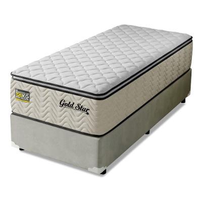 Cama Box com Colchão Solteiro Gold Star Pillow Top Molas Ensacadas Suede Bege Hellen Estofados