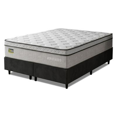 Cama Box com Colchão Queen Minotauro Ortopédico D33 Euro Pillow Tecido Jacquard Branco e Preto