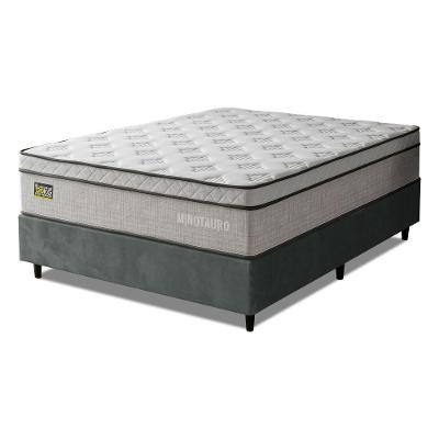Cama Box com Colchão Casal Minotauro Ortopédico Euro Pillow Tecido Jacquard Cinza Branco