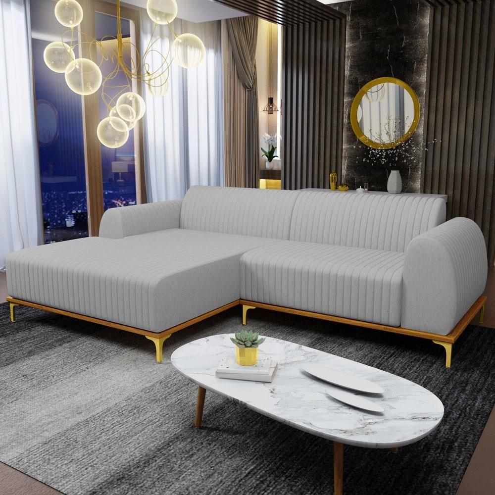 Sofá 3 Lugares Com Chaise Esquerdo 230cm Cinza - 8