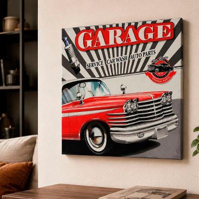 Quadro Decorativo Carro Retrô Vintage Quadrado 40x40CM em MDF Vermelho