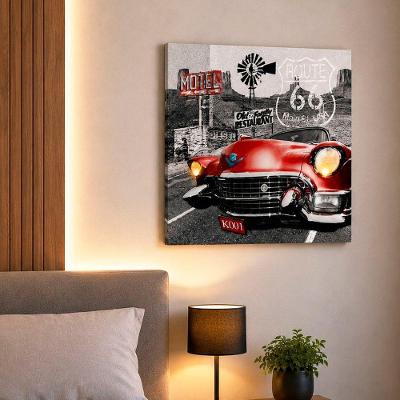 Quadro Decorativo Carro Antigo 1957 Quadrado com Leds Vermelho