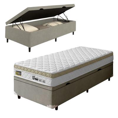 Cama Box com Baú Solteiro Onix Euro Pillow Ortopédico Espuma Bege e Branco Prince 88CM