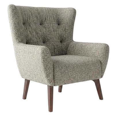 Poltrona Decorativa Malta Bouclé Fibra Sintética Pés Madeira Cinza Milani Movelaria