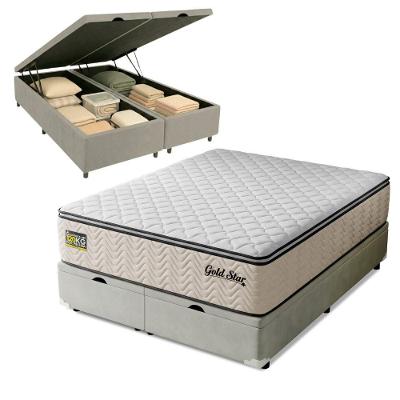 Cama Box com Baú King Gold Star Pillow Top Molas Ensacadas Suede Bege Hellen Estofados e Colchões