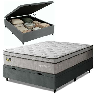 Cama Box com Baú Casal Minotauro Ortopédico D33 Tecido Jacquard Branco Hellen Estofados e Colchões