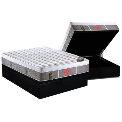 Cama Box com Baú Casal Corano Black Pillow Top Molas Ensacadas Courino Preto Colchões Castor 138CM