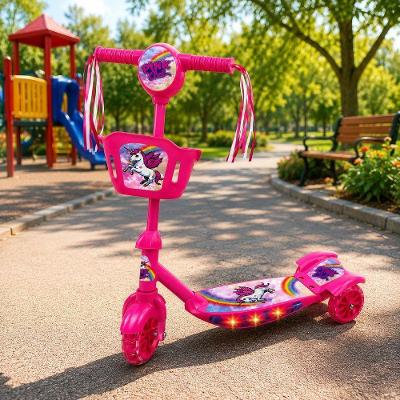 Patinete Infantil Unicórnio 3 Rodas Rosa com Luz LED Freio Traseiro Suporta 50kg