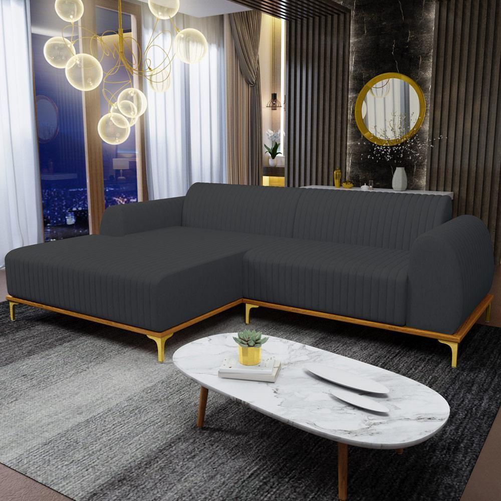 Sofá 4 Lugares Com Chaise Esquerdo 265cm Chumbo - 7