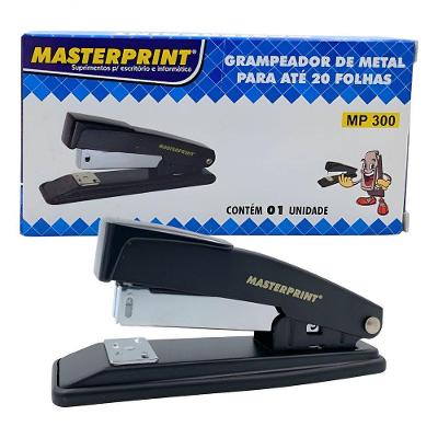 Grampeador Masterprint MP-300 Metal 11,5CM Até 20 Fls Preto e Prata