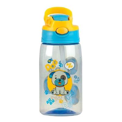 Garrafa Infantil Dog com Canudo Plástico PP Bico Silicone Trava na Tampa Azul Clio 330ML