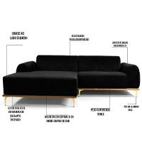 Sofá 3 Lugares Com Chaise 245 Cm Preto C-300-lyam Decor - 5