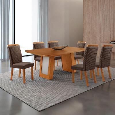 Conjunto de Jantar Carolina 6 Lugares Tampo MDF Cadeiras Aline Veludo Marrom 180CM Moderna