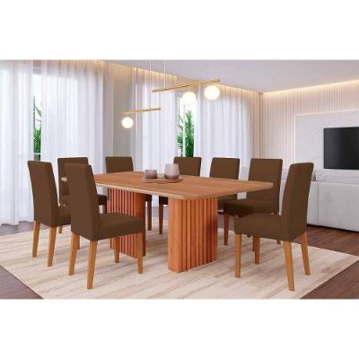 Conjunto de Jantar Ester + 8 Cadeiras Maia 8 Lugares Tampo em MDF Amadeirado 210CM Cimol Móveis