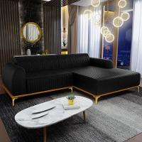 Sofá 4 Lugares Com Chaise Direito Sala De Estar 255cm Preto - 10