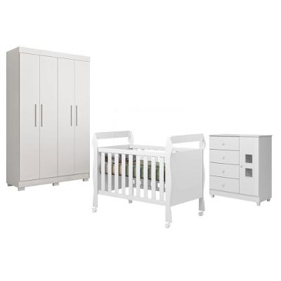 Guarda Roupa Infantil Florida com Cômoda Life e Berço Americano Soninho 4 Portas 4 Gavetas MDF