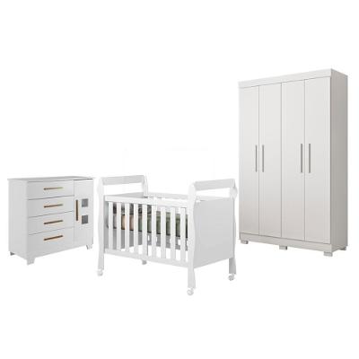 Guarda Roupa Florida com Cômoda Fly e Berço Soninho Branco Acetinado Tigus Móveis