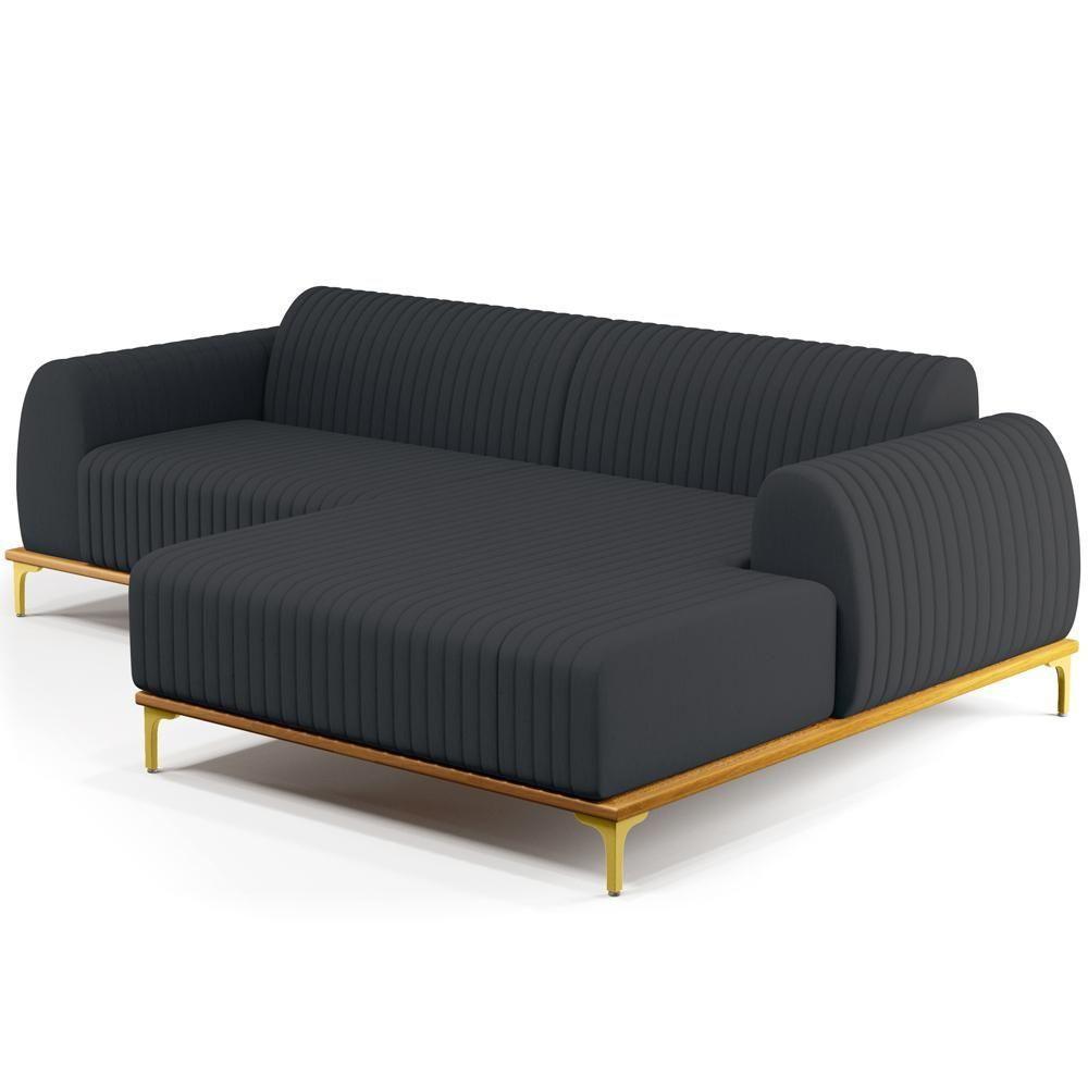 Sofá 4 Lugares Com Chaise Direito 265cm Chumbo - 1