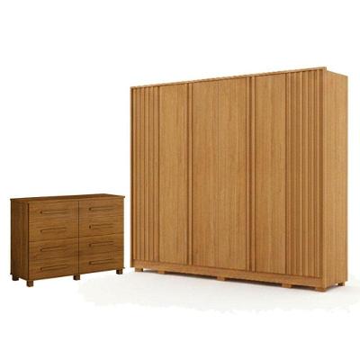 Guarda Roupa Casal Evo 6 Portas Cinamomo Com Cômoda San Marino 8 Gavetas Cinamomo - Leifer