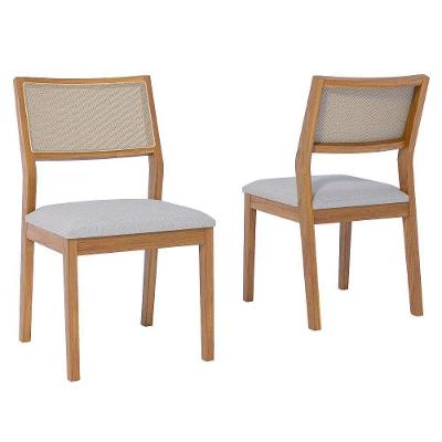 Kit 2 Cadeiras Oiti 18750 Madeira Maciça Tauari Estofadas em Linho Cinza Milani Movelaria