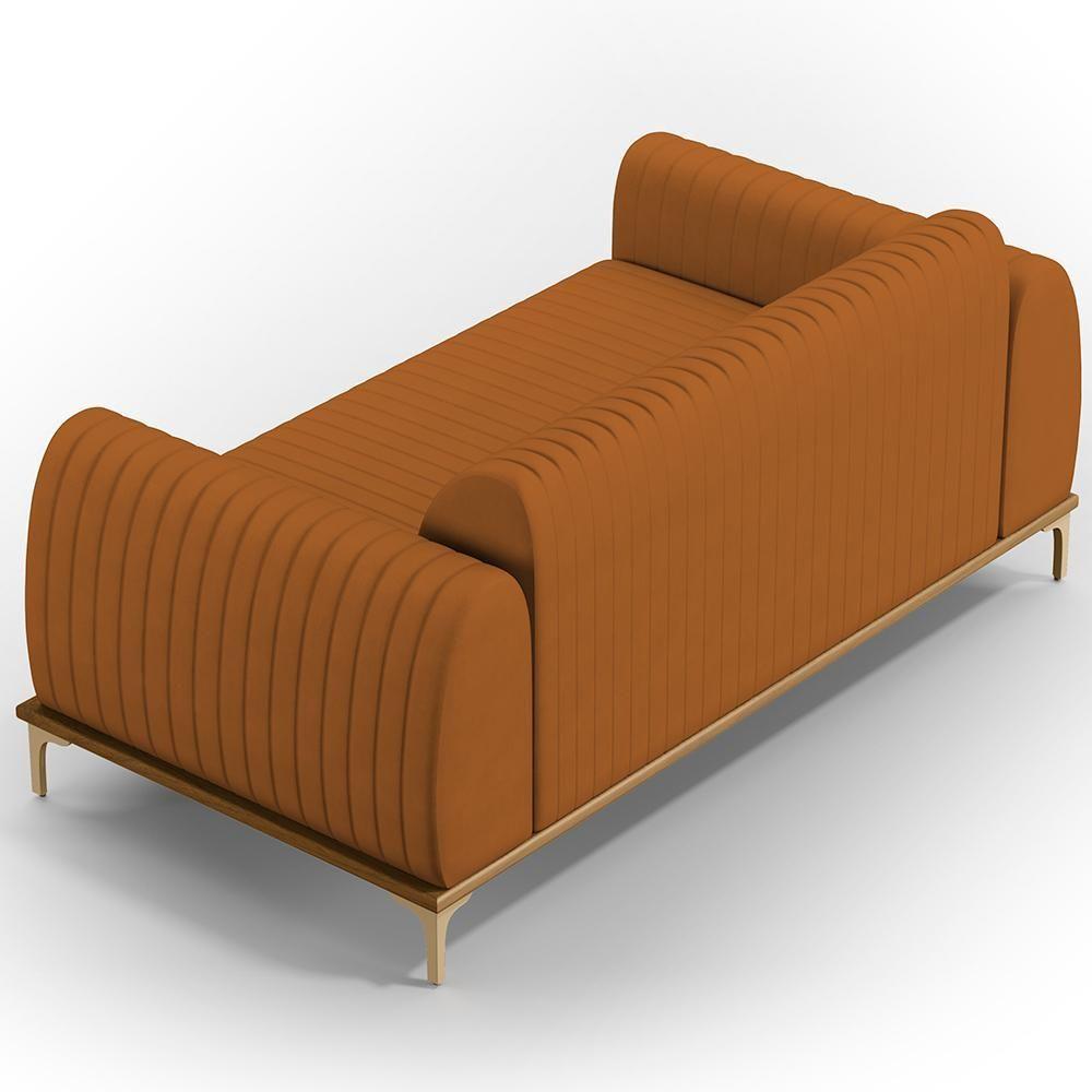 Sofá 3 Lugares Molino 210 Cm Pés D'ouro Veludo Telha C-262 - 2