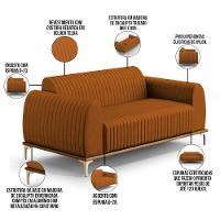 Sofá 3 Lugares Molino 210 Cm Pés D'ouro Veludo Telha C-262 - 5